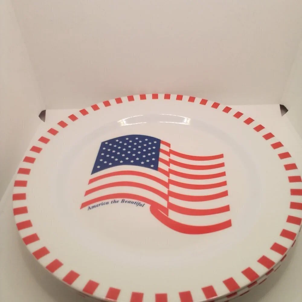Melamine Ware America The Beautiful Plates Lot of 4 Flag 10